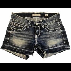 Buckle BKE Sabrina Distressed Stretch Denim Cut Off Shorts Womens 24 ABK631 Dark